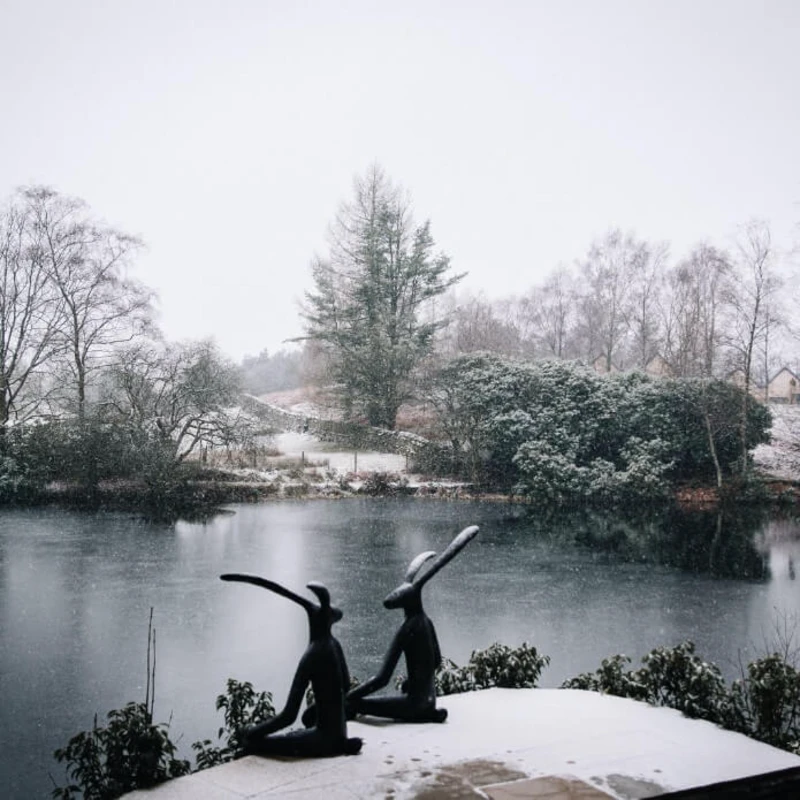 Snow covered tarn at Linthwaite House
